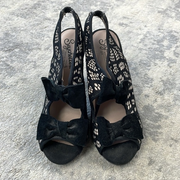 Seychelles Anthropologie Bobbin Lace Pumps Peep Toe Bow Girly Sz 8 - Picture 3 of 16